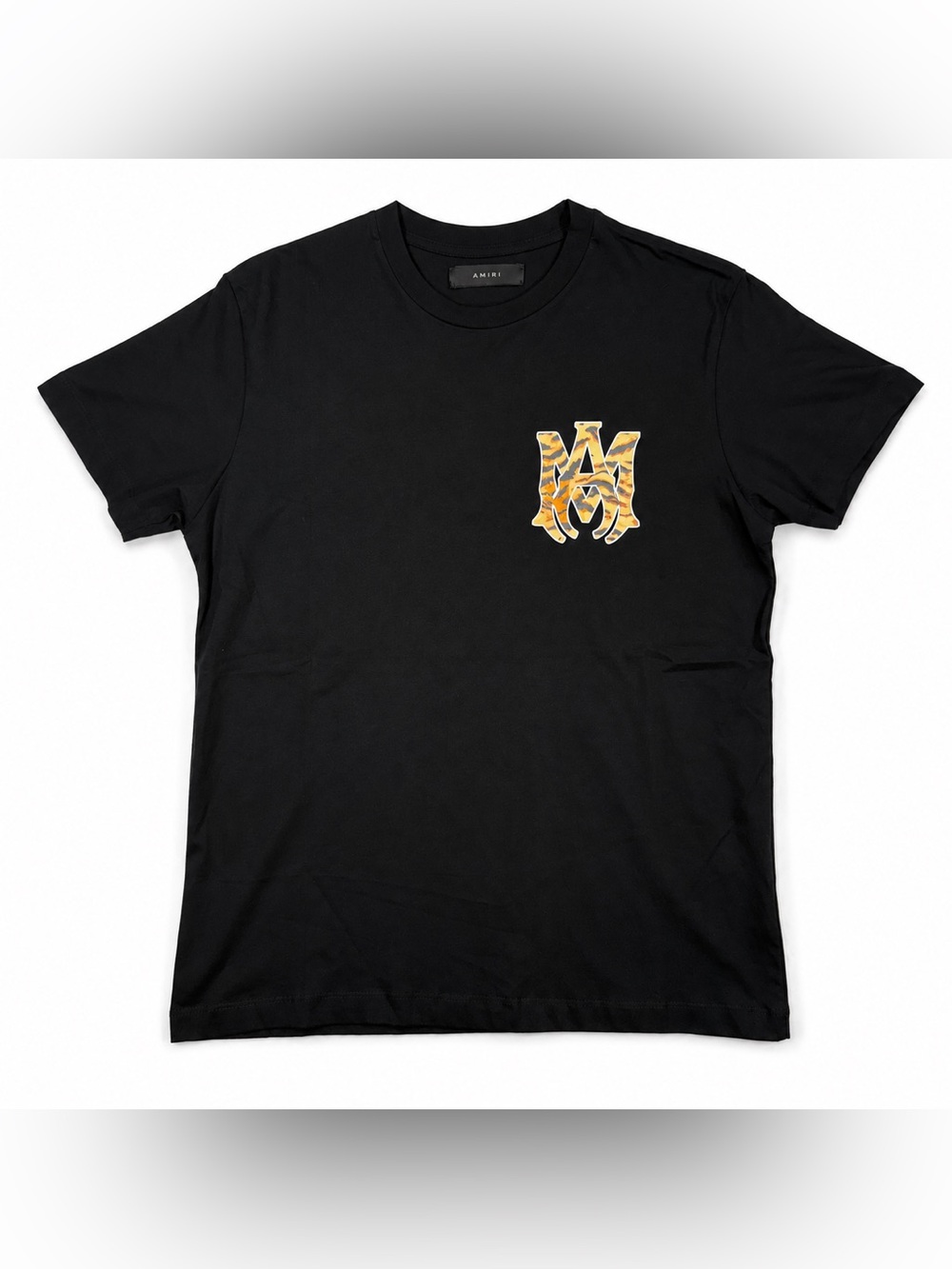 AMIRI Black Short-Sleeve Tee with Tiger-Print AM Logo